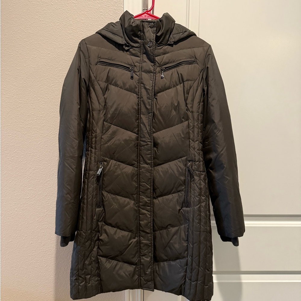 Women's Quilted Hooded Coat - Dark Green